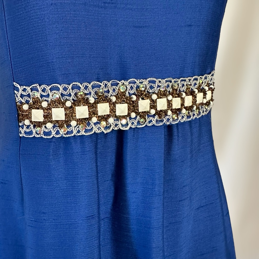 Vintage Lillie Rubin Union Made 70s Fit Flare Blue Dress Sz S - Picture 6 of 13